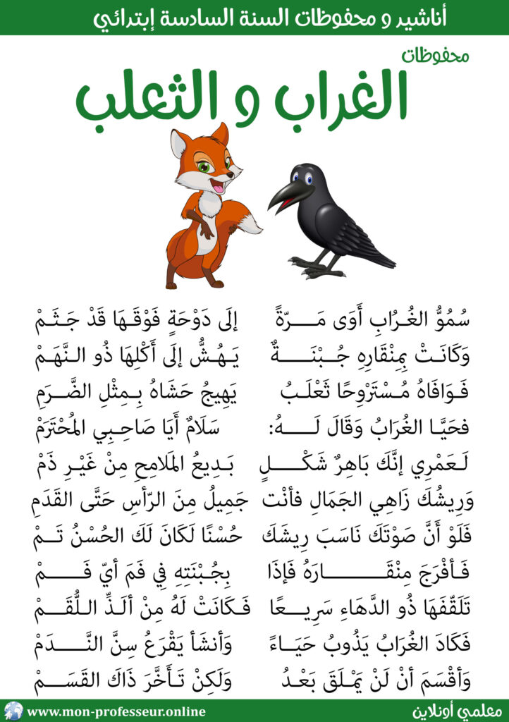 محفوظات الغراب و الثعلب سنة سادسة إبتدائي حجم كراس المحفوظات