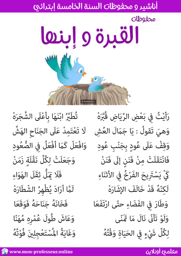 محفوظات القبرة و إبنها سنة خامسة إبتدائي مكتوبة حجم كبير