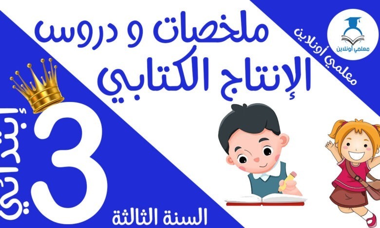 ملخصات و دروس الإنتاج الكتابي الثالثة إبتدائي كوفر