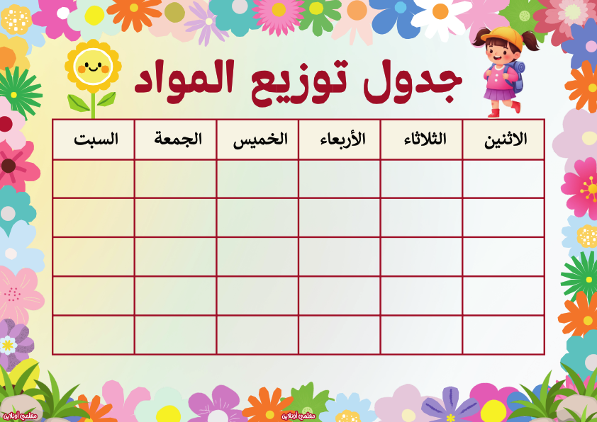 جدول توزيع المواد - المعلقات الرسمية