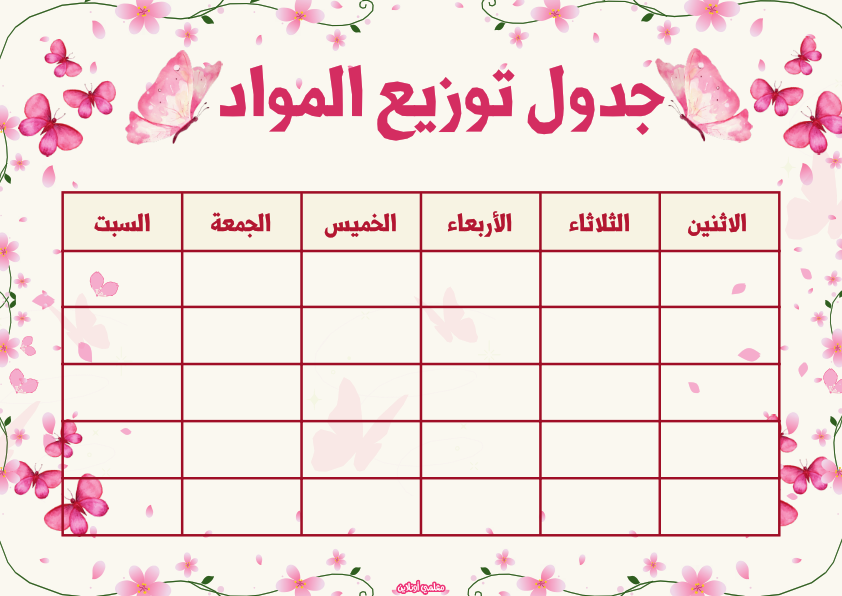 المعلقات الرسمية نسخة فراشتي اجدول توزيع المواد