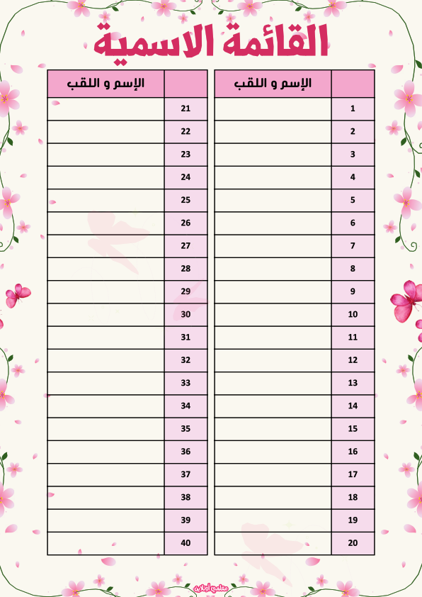 المعلقات الرسمية نسخة فراشتي القائمة الاسمية 