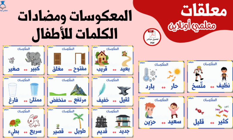 معلقات المعكوسات ومضادات الكلمات للأطفال
