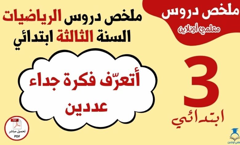 ملخص درس أتعرف فكرة جداء عددين