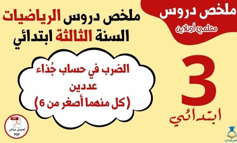 الضرب في حساب جذاء عددين (كل منهما أصغر من 6)