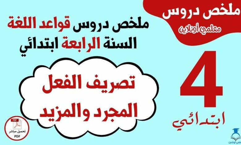 ملخص درس تصريف الفعل المجرد والمزيد السنة الرابعة
