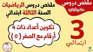 ملخص درس تكوين أعداد ذات 4 أرقام مع الصفر