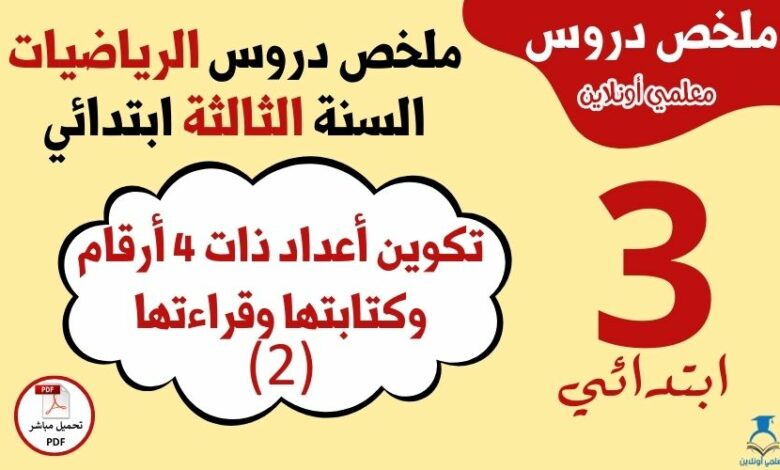ملخص درس تكوين أعداد ذات 4 أرقام وكتابتها (2)