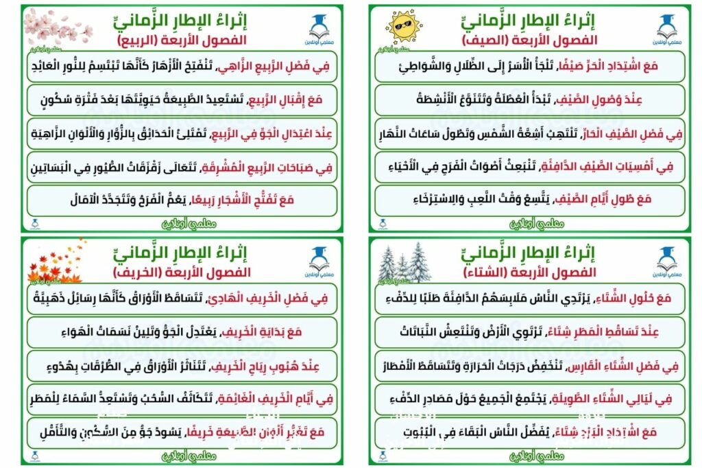 إثراء الإطار الزماني في التعبير الكتابي - عبارات الفصول الأربعة