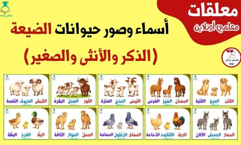أسماء وصور حيوانات الضيعة (الذكر والأنثى والصغير)