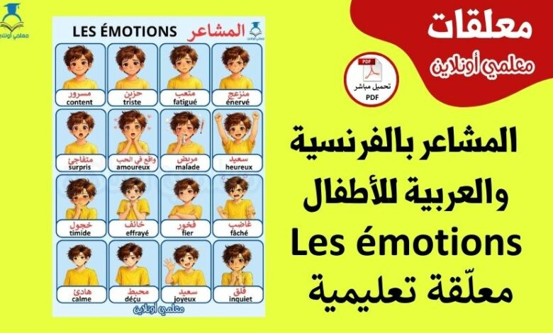 المشاعر بالفرنسية والعربية للأطفال