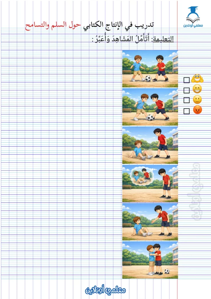 تدريب في الإنتاج الكتابي حول السلم والتسامح للأطفال PDF